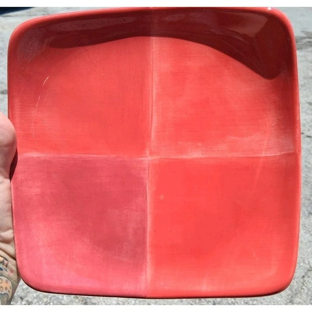 4 Tabletops Unlimited Quadrettini red hand painted Square   Salad‎ Plate  B4